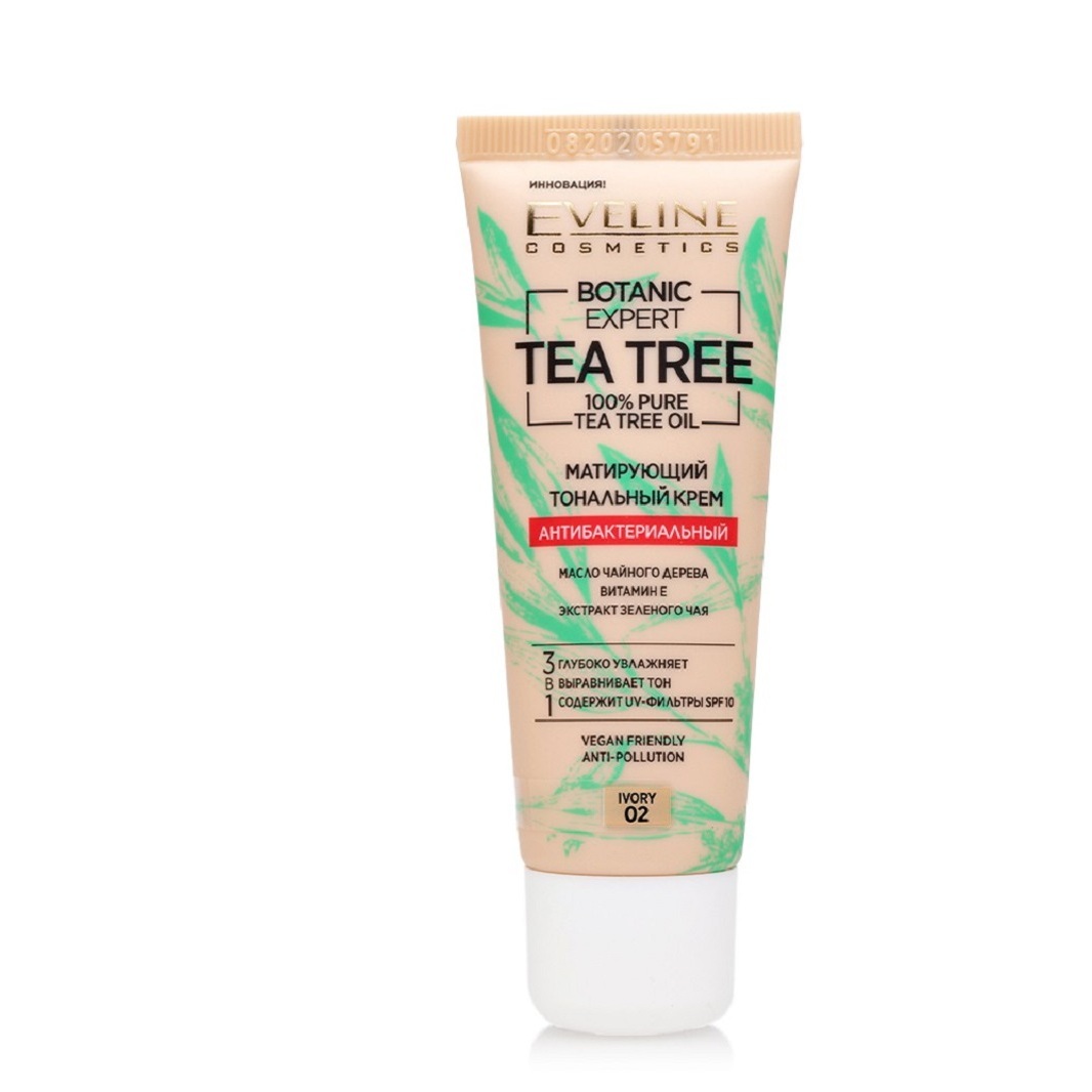 Тональный крем Eveline Cosmetics Botanic Expert 3 в 1, тон: 02 ivory, матирующий, антибактериальный, 30мл