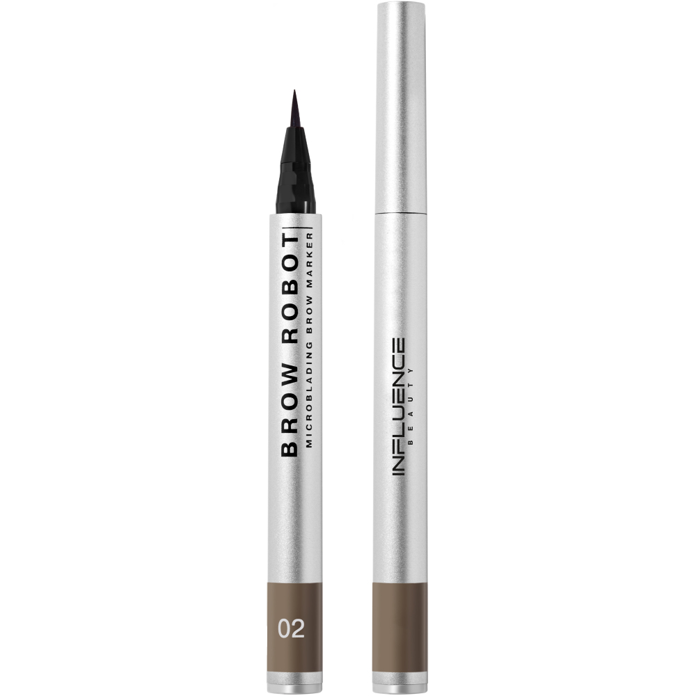 Маркер для бровей Influence Beauty Brow Robot с тонкой кистью, эффект микроблейдинга, тон 02: русый, 0.7мл