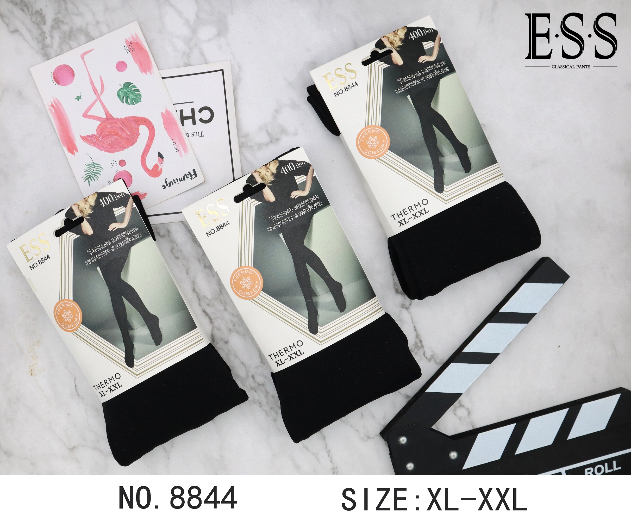 Колготки женские ESS 8844, микрофибра с начесом, размер: XL-XXL (3/4), цвет: черный