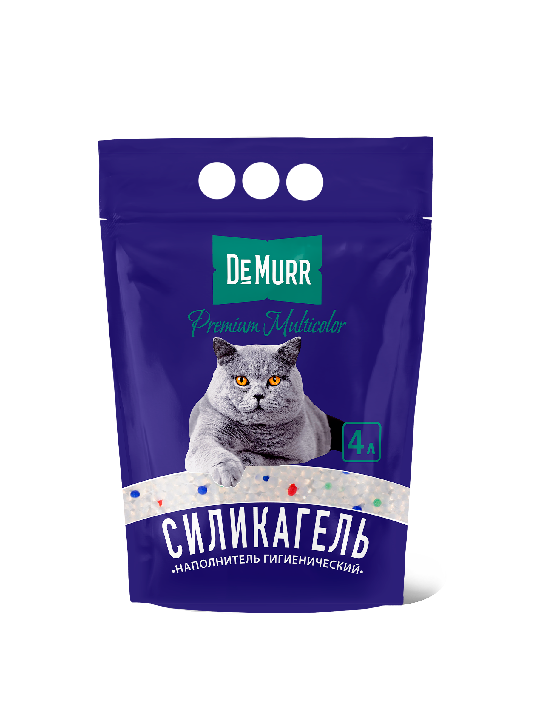 Наполнитель 'Demurr Premium' для кошачьего туалета силикагелевый с цветными гранулами 4 л