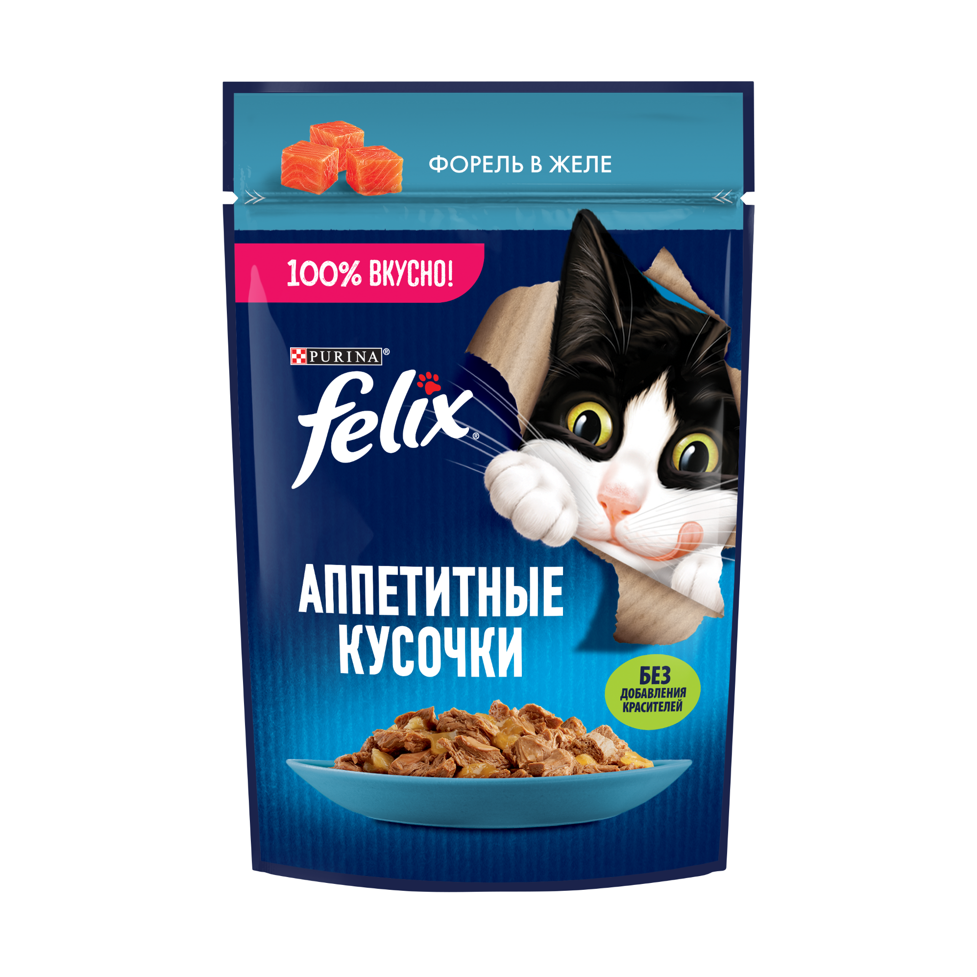 Влажный корм для кошек Felix Аппетитные кусочки, форель в желе, 75г