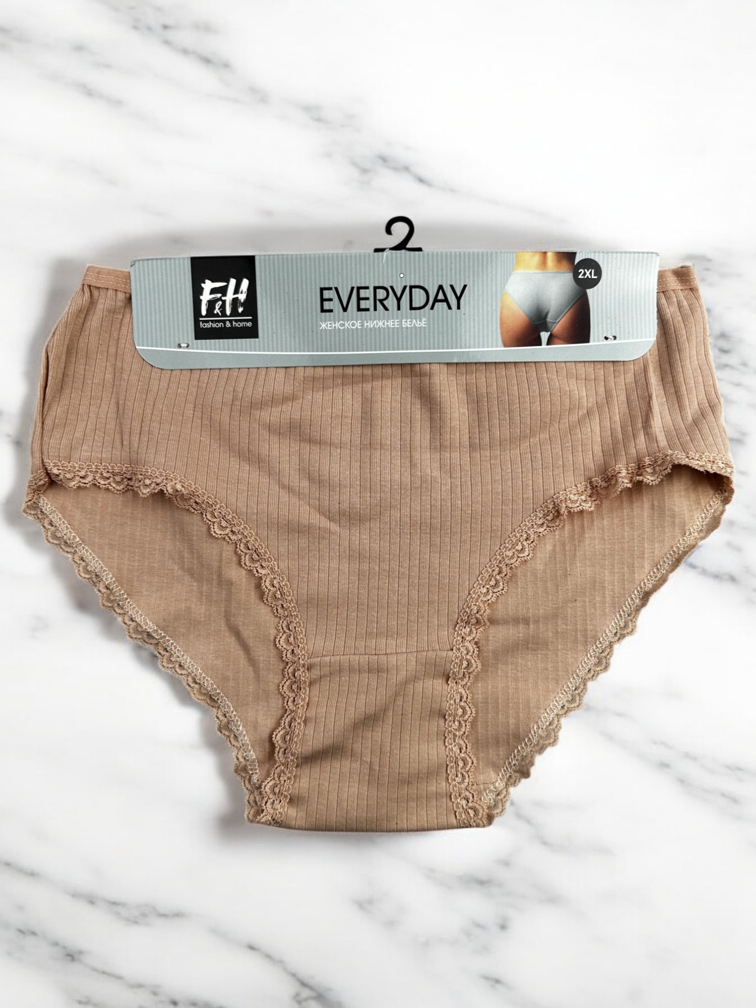 Трусы женские F&H, рубчик, 2XL, телесный