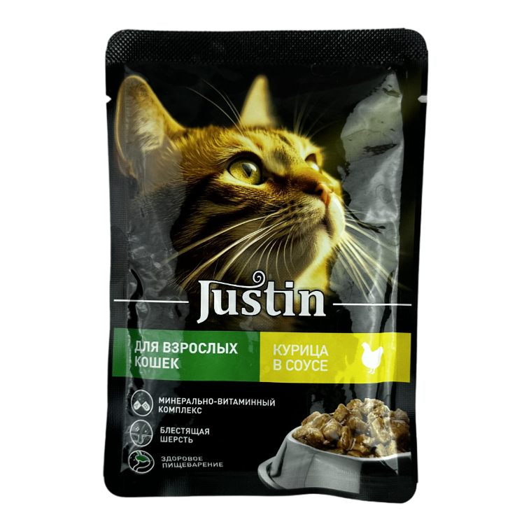 Влажный корм для кошек Justin Курица в соусе, 75г