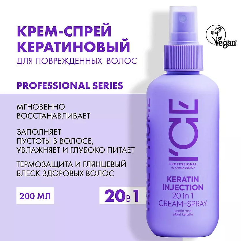 Крем-спрей кератиновый для волос Iсе Professional Keratin Injection 20в1, 200 мл