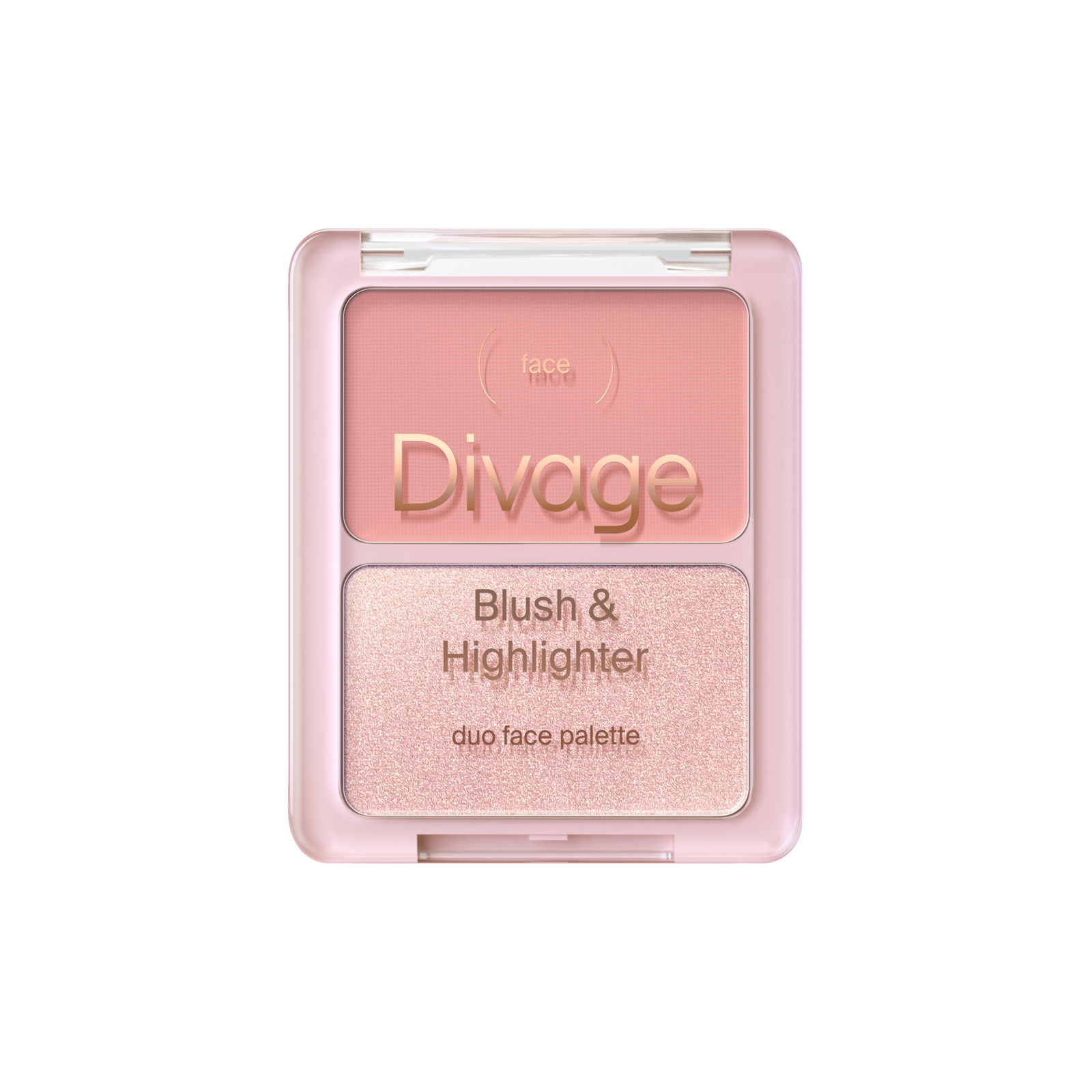 Divage Палетка для лица двойная румяна и хайлайтер Blush&Highlighter Duo Face Palette Тон 02 розовый, розовое золото