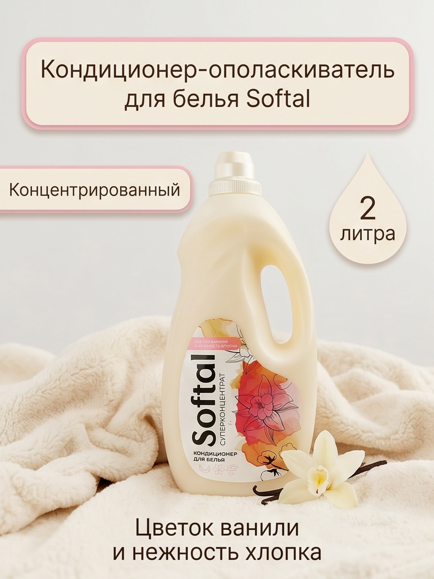 Кондиционер-ополаскиватель для белья Softal Цветок ванили и нежность хлопка, концентрированный, 2л