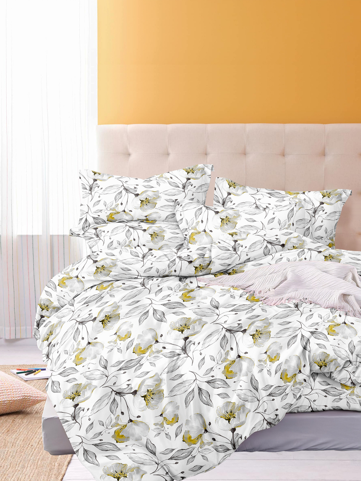 Комплект постельного белья F&H Provence, евро, бязь, 2 наволочки 70x70см, белый и светло-серый