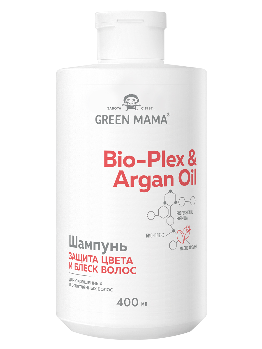 Шампунь для волос Green Mama Защита цвета и блеск, с маслом арганы, для окрашенных и осветленных, 400мл