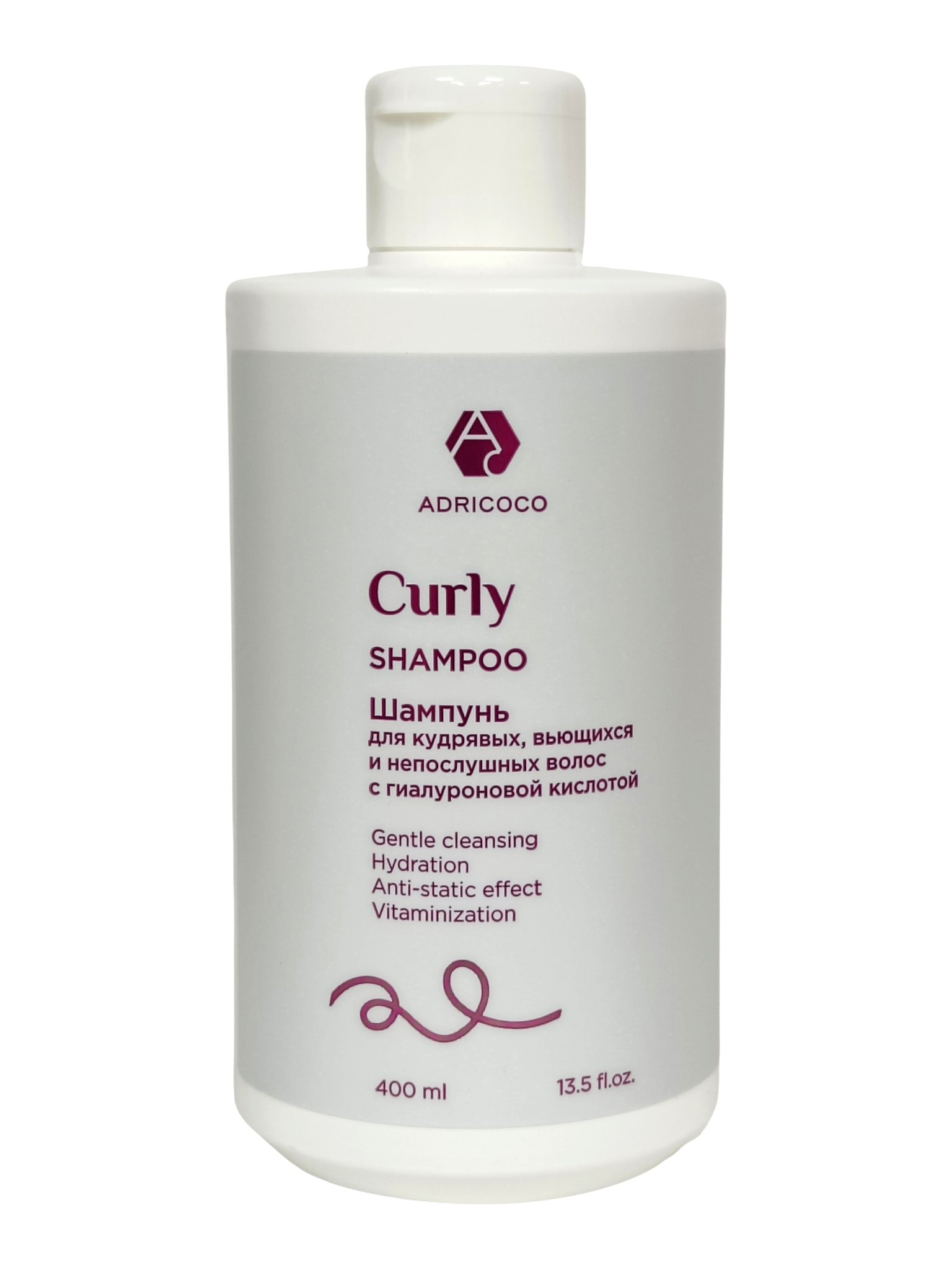 Шампунь с гиалуроновой кислотой Adricoco Curly, для кудрявых, вьющихся и непослушных волос, 400 мл