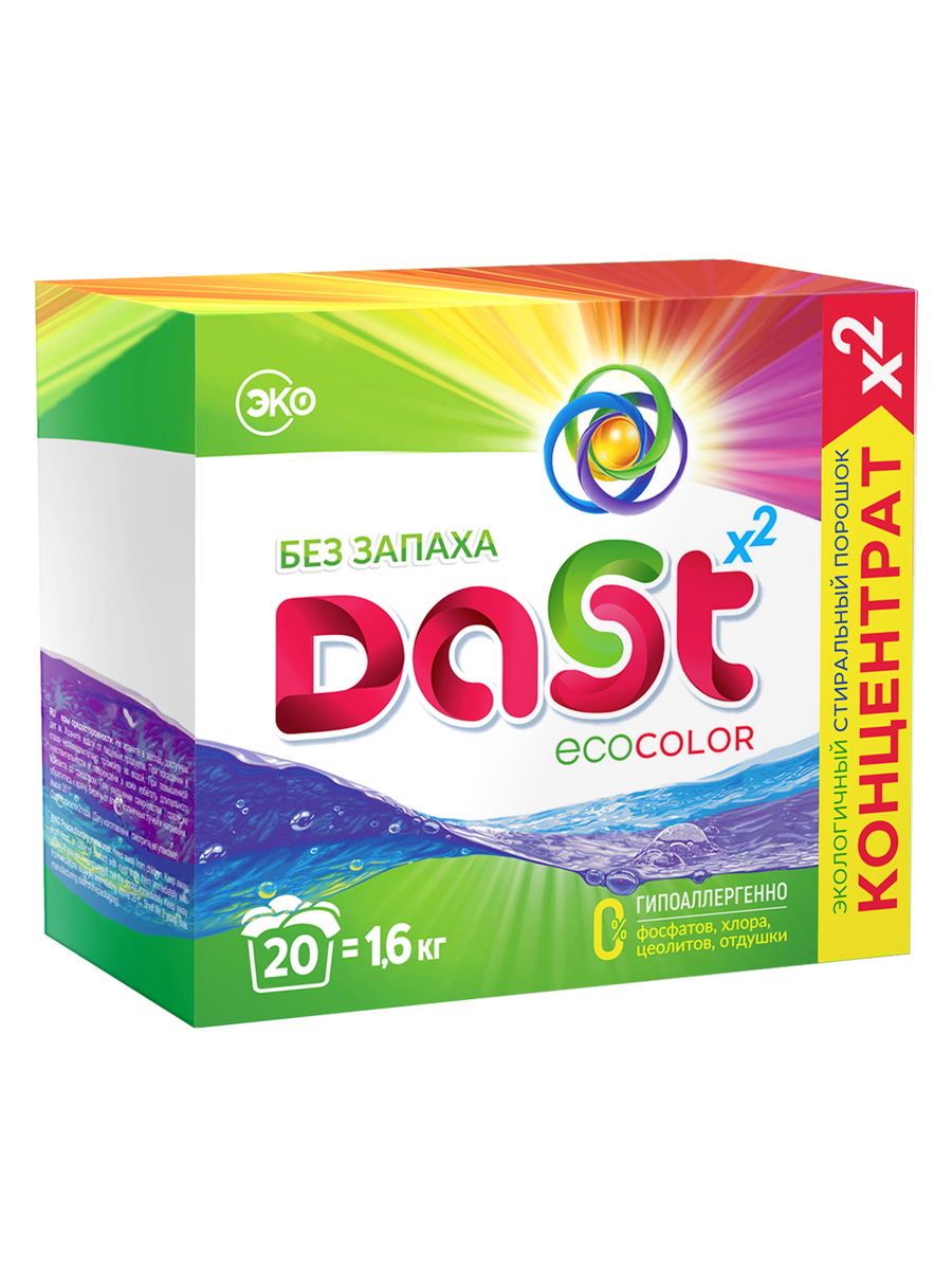 Стиральный порошок Dast Eco Color, концентрат, для цветного белья, 20 стирок, 1600г