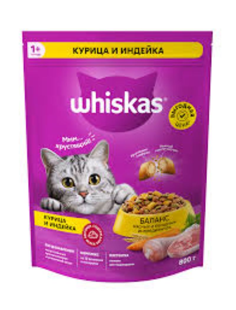 Сухой корм для кошек Whiskas 800г Подушечки с паштетом, курица и индейка