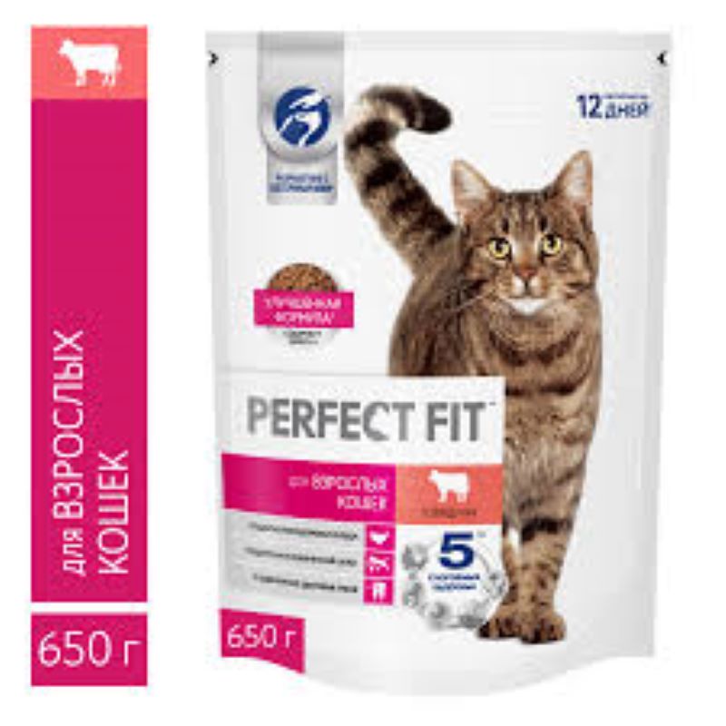 Сухой корм для взрослых кошек PERFECT FIT 650г с говядиной