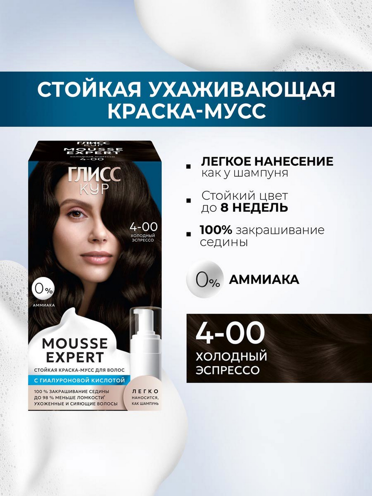 Краска-мусс для волос Глисс Кур Mousse Expert, тон: холодный эспрессо 4-00, 85мл