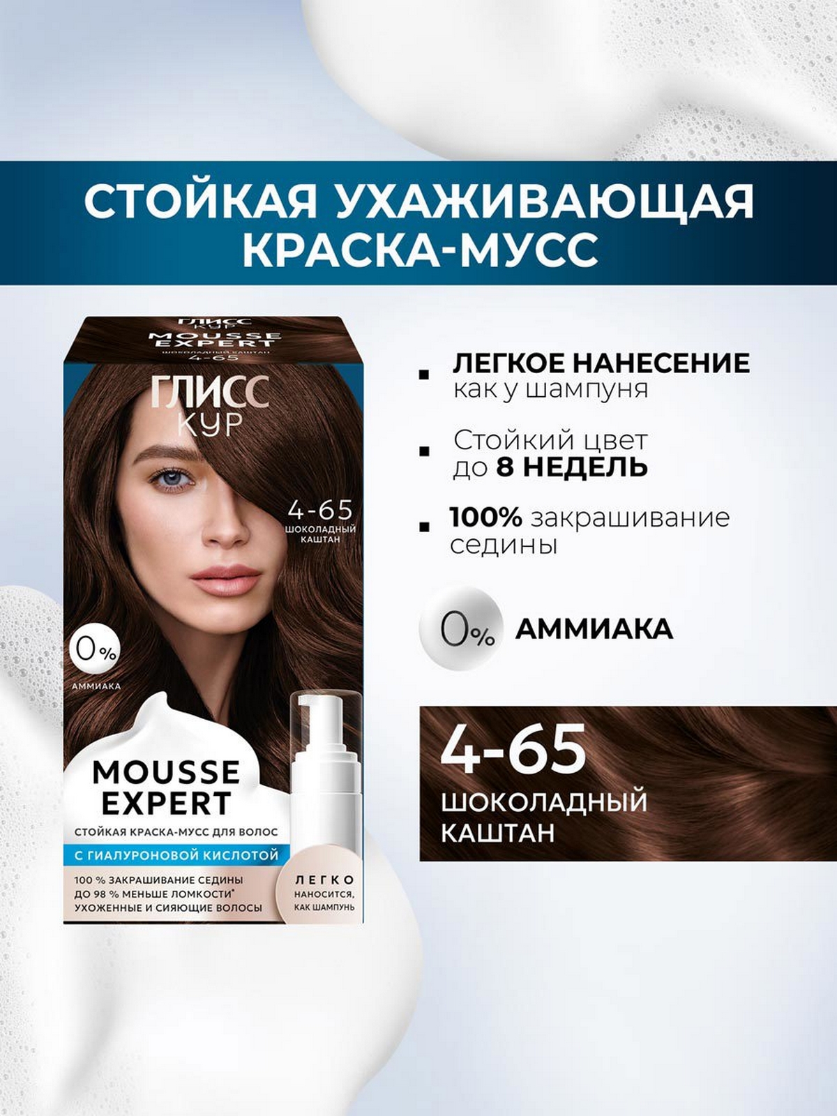 Краска-мусс для волос Глисс Кур Mousse Expert, тон: шоколадный каштан 4-65, 85мл