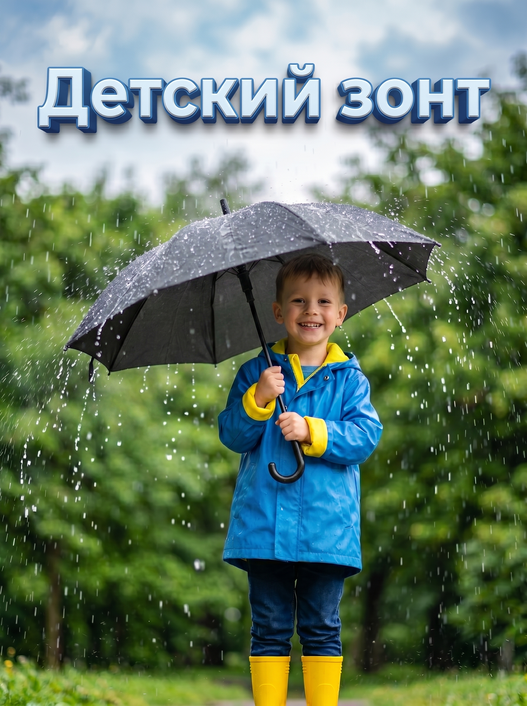 Зонт-трость детский, черный