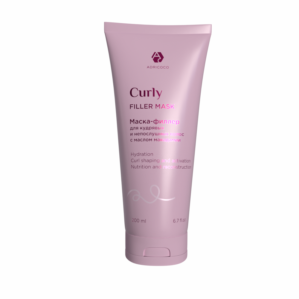 Маска-филлер для волос Adricoco Curly для кудрявых и непослушных волос с маслом макадамии 200мл