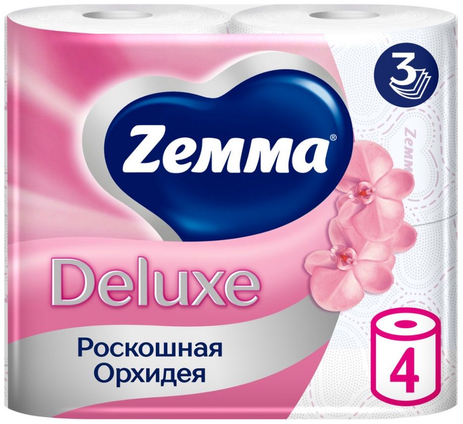 Туалетная бумага ZEMMA Deluxe Роскошная орхидея, 3 слоя, 4 рулона