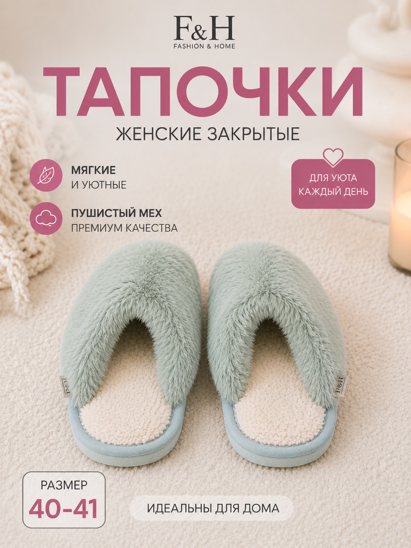 Тапки женские F&H, 40-41, зеленый