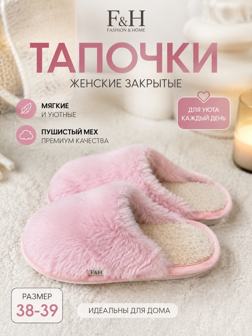 Тапки женские F&H, 38-39, розовый