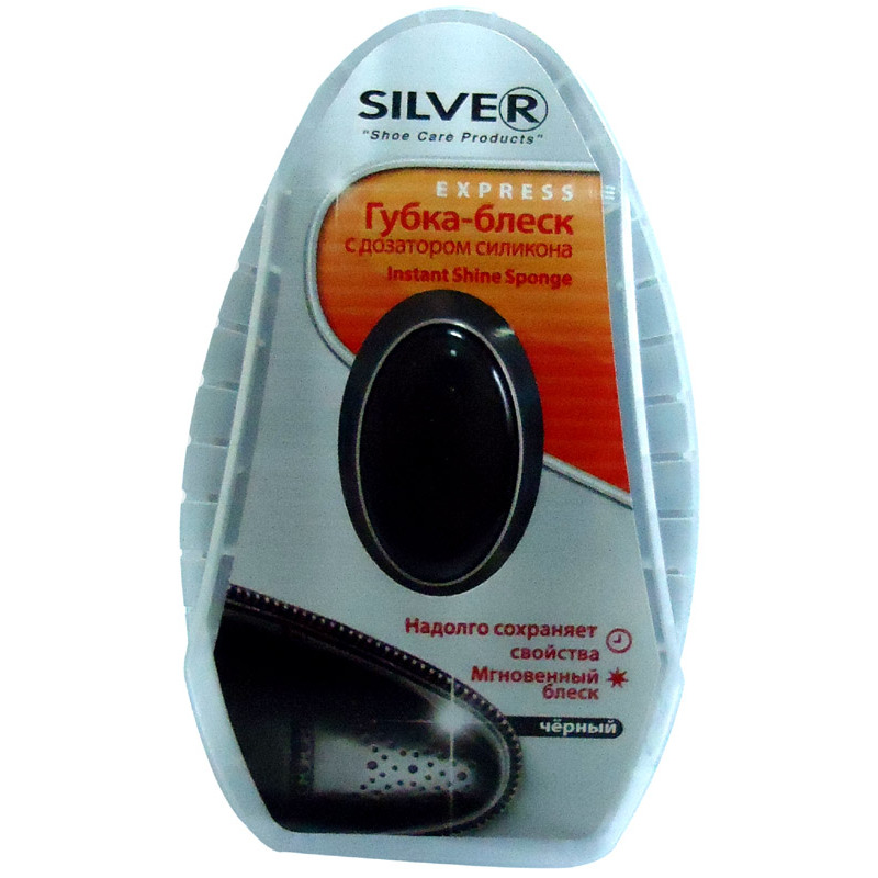 Губка-блеск для обуви Silver Premium, с дозатором, черный, 6мл