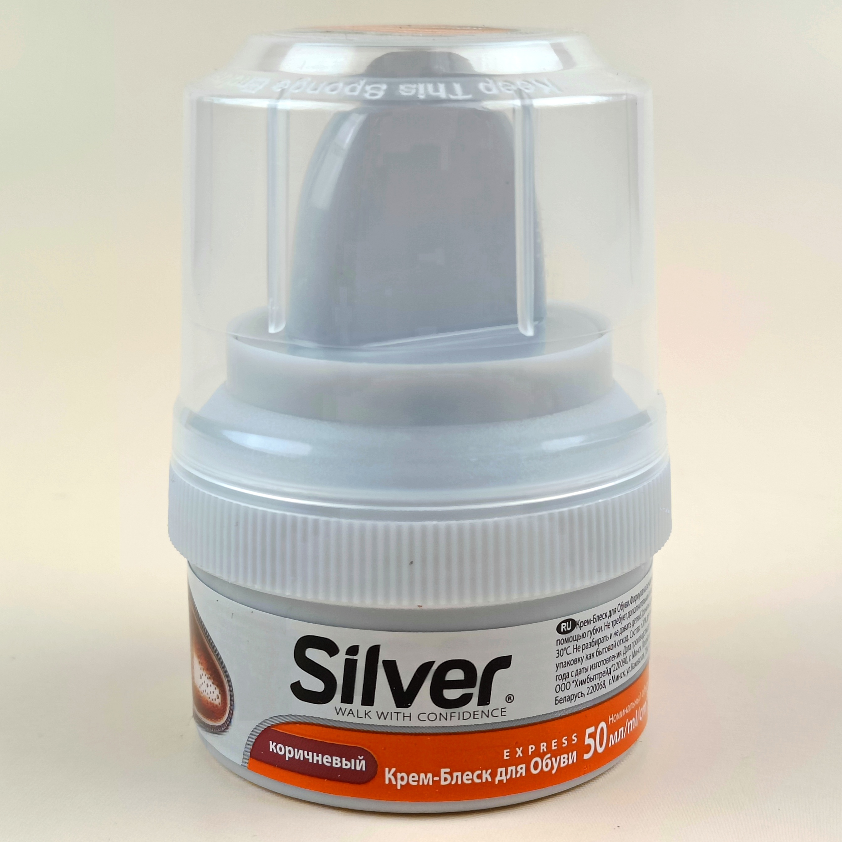 Крем-блеск для обуви Silver, в банке, с губкой, 60мл, коричневый