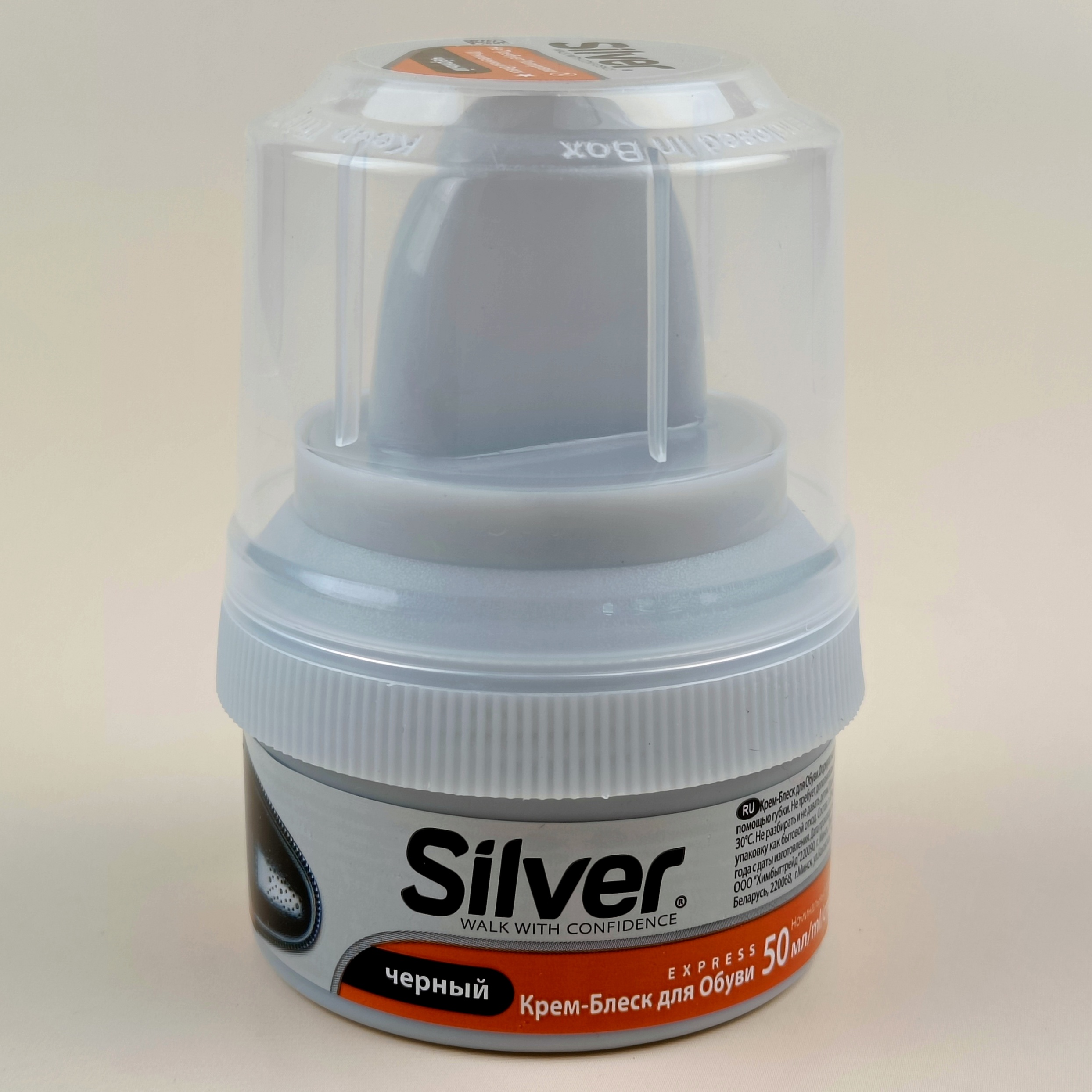 Крем-блеск для обуви Silver, в банке, с губкой, 60мл, черный
