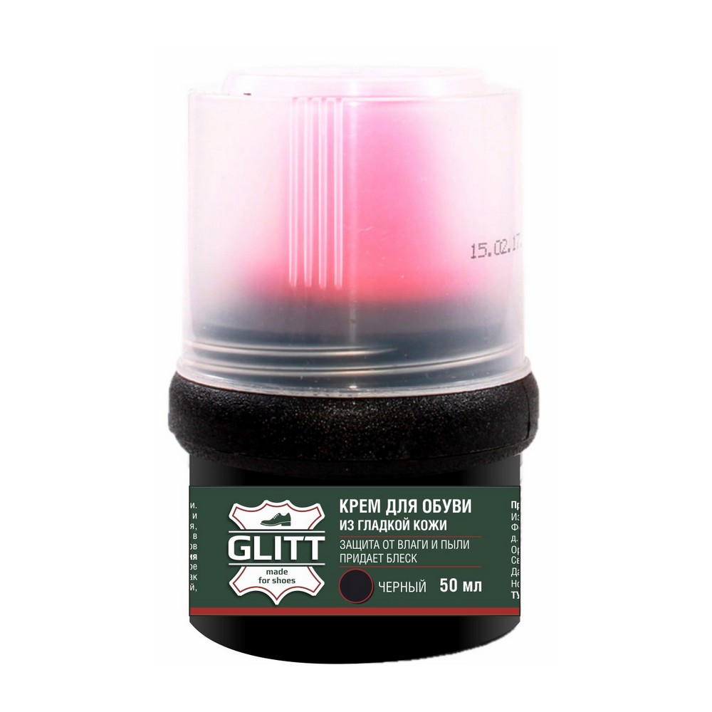 Крем для обуви Glitt с губкой, черный, 50мл