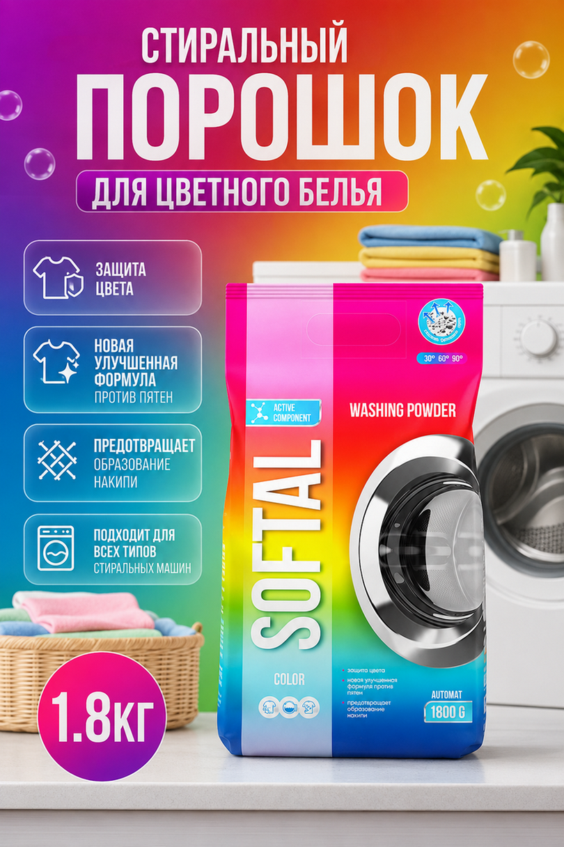 Стиральный порошок для цветного белья Softal Color, 1.8кг