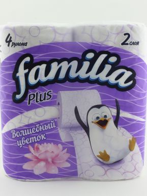 Туалетная бумага Familia Плюс Волшебный Цветок, 2 слоя, 4 рулона