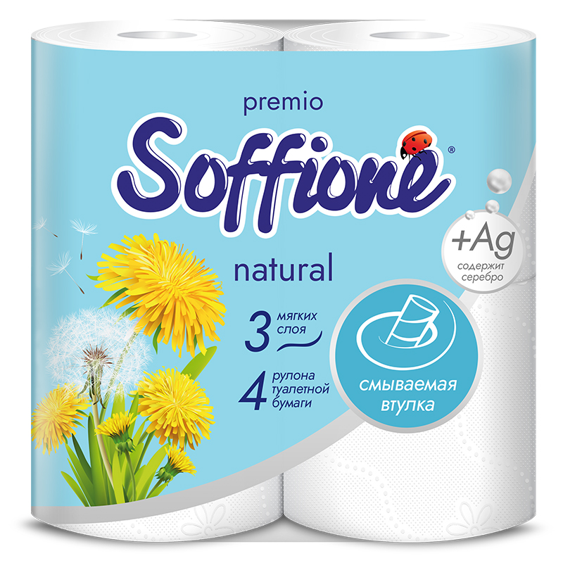 Туалетная бумага Soffione Премиум, 3 слоя, 4 рулона