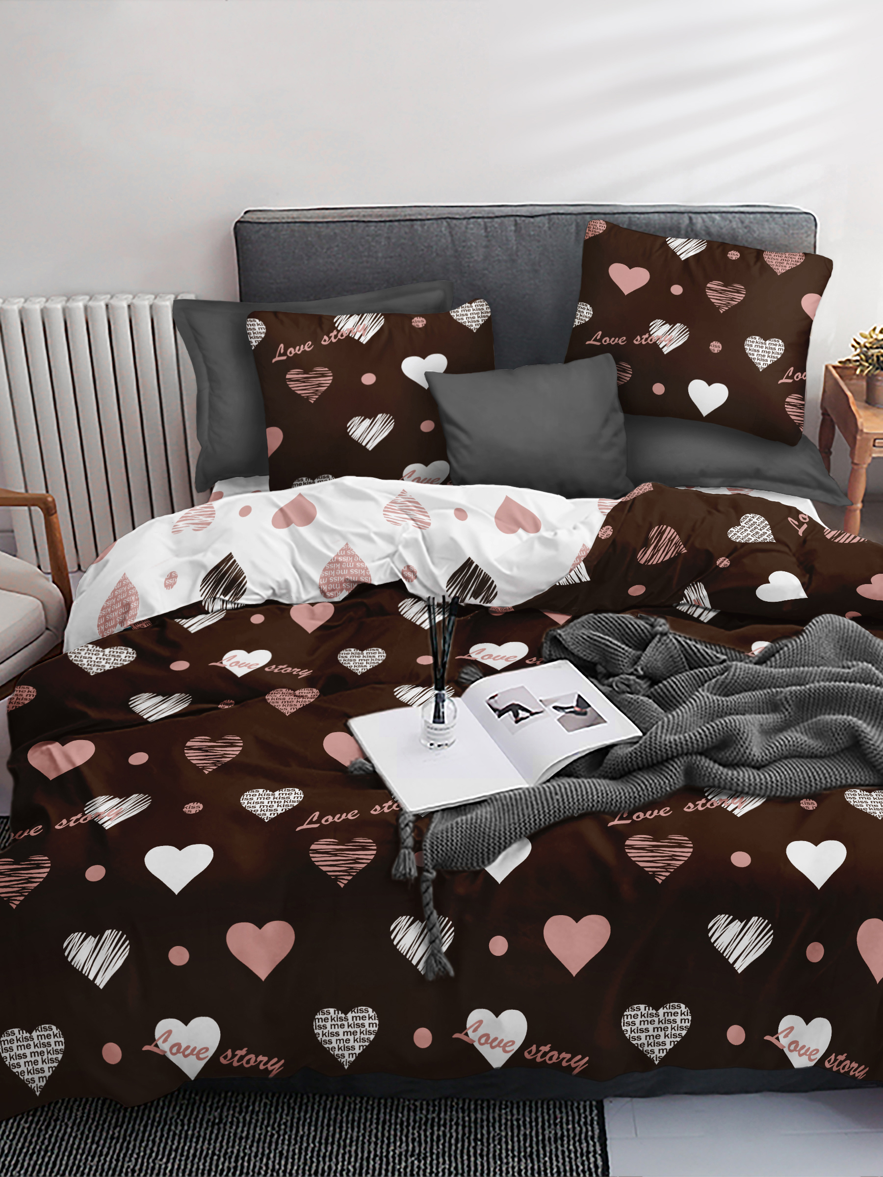 Комплект постельного белья Sweet Sleep Love Story, евро, поплин, цвет: шоколад