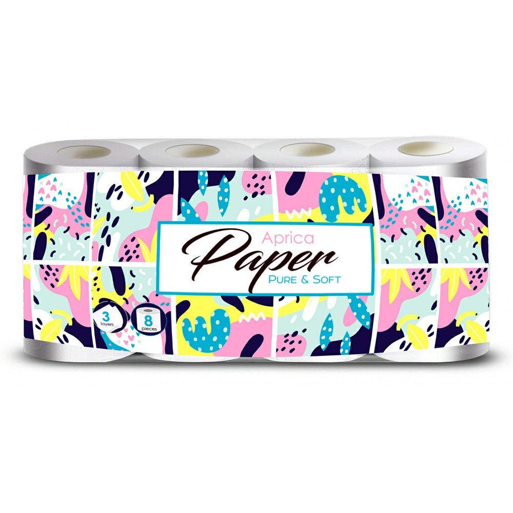 Туалетная бумага Aprica Paper Pure&Soft, белая, 3 слоя, 8 рулонов